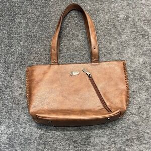 Justin Womens Western Tooled Leather Handbag Shoulder Bag Tote Brown Embossed